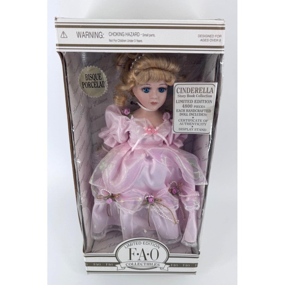 Rare Vintage 1997 FAO Schwarz Cinderella 12" Porcelain Doll NIB COA Disney Pink - Picture 12 of 17
